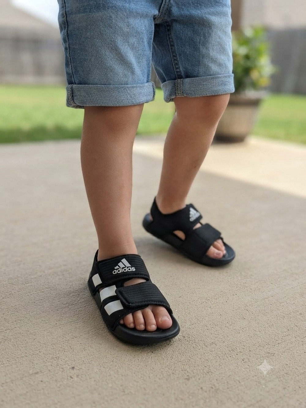 adidas Black and White Kids Velcro Sport Sandals
